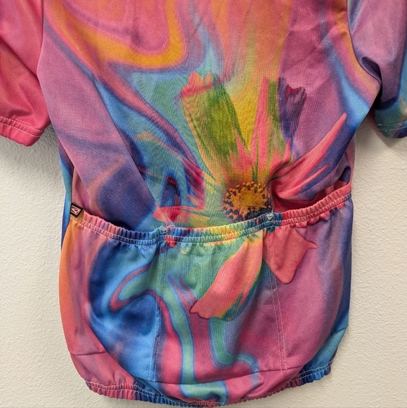 Vintage Pace Sportswear Colorful Tie Dye Floral Women's Cycling Jersey Top sz M - Picture 7 of 10